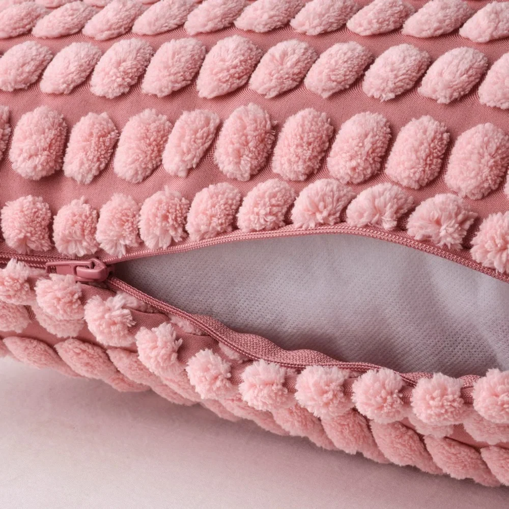 Textured Pom-Pom Throw Cushion Cover - Dusty Pink